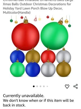 47 Inch Holiday Inflatable Ornament Balls - Multicolor Christmas Yard Decor 10PC